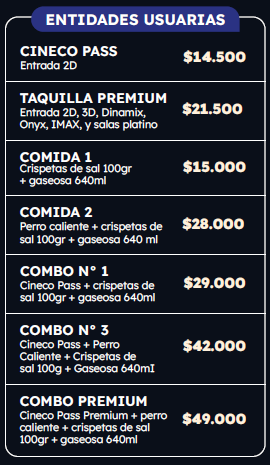 TARIFAS CINE COLOMBIA